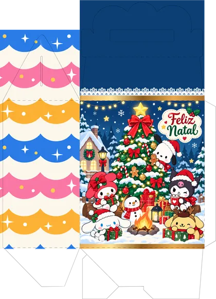 Arte 2 original: Feliz Natal, personagens fofos ao redor da árvore