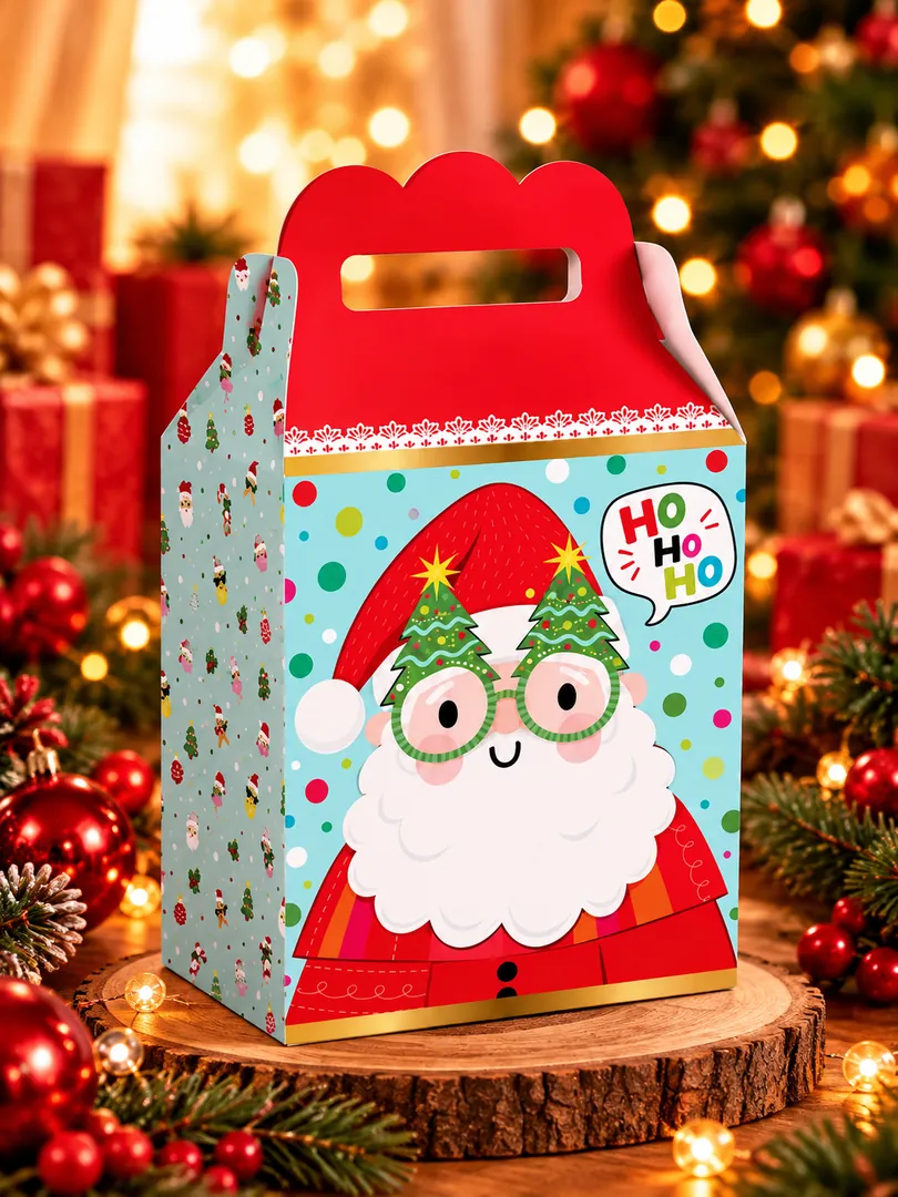 Mockup 3: maleta pronta com a arte Ho Ho Ho, Papai Noel com óculos de árvore